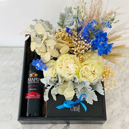 Caja de Flores Azul y Vino Nomad