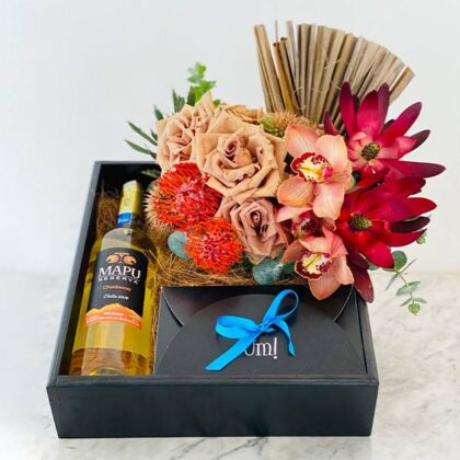 Caja de Flores Marrón y Vino Nomad